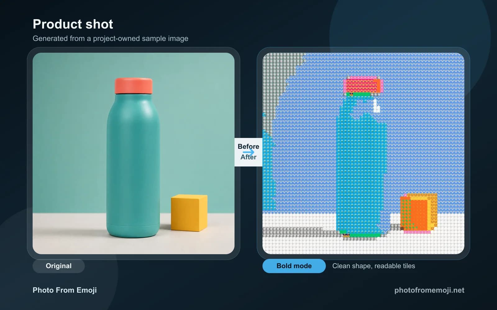 Before and after product shot generated as emoji art