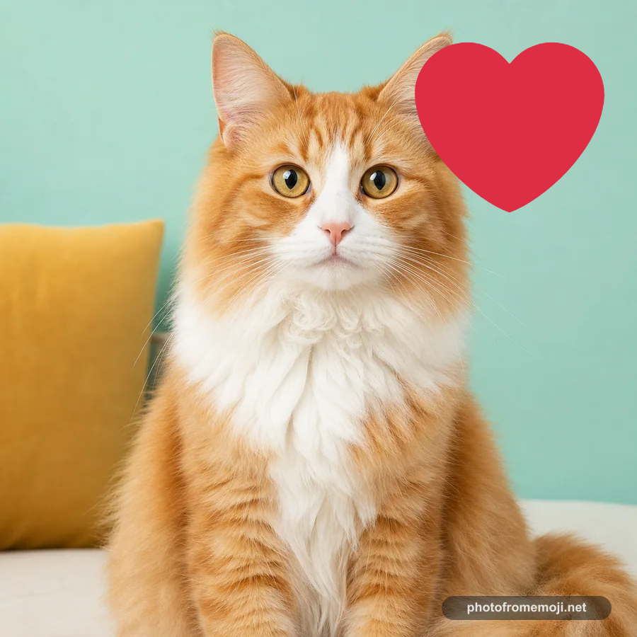 Pet photo with a heart sticker added using the photo emoji editor